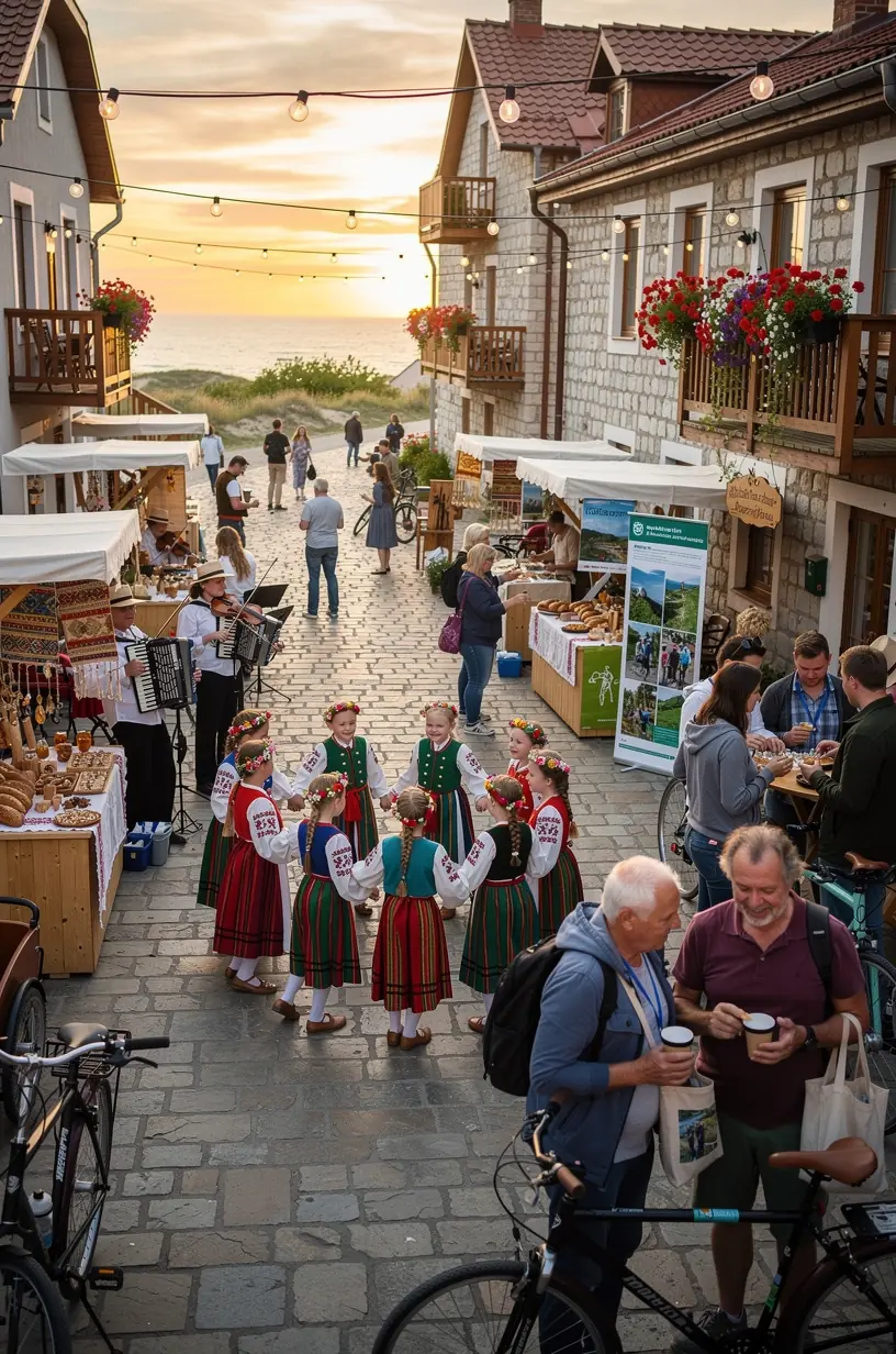 Žingsniuojantis turistų pora prie viešbučio netoli geležinkelio stoties, patogiai planuojanti maršrutą.